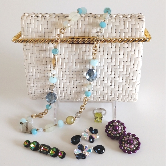 Rodo Italy White Wicker Clutch Vintage - Picture 1 of 16